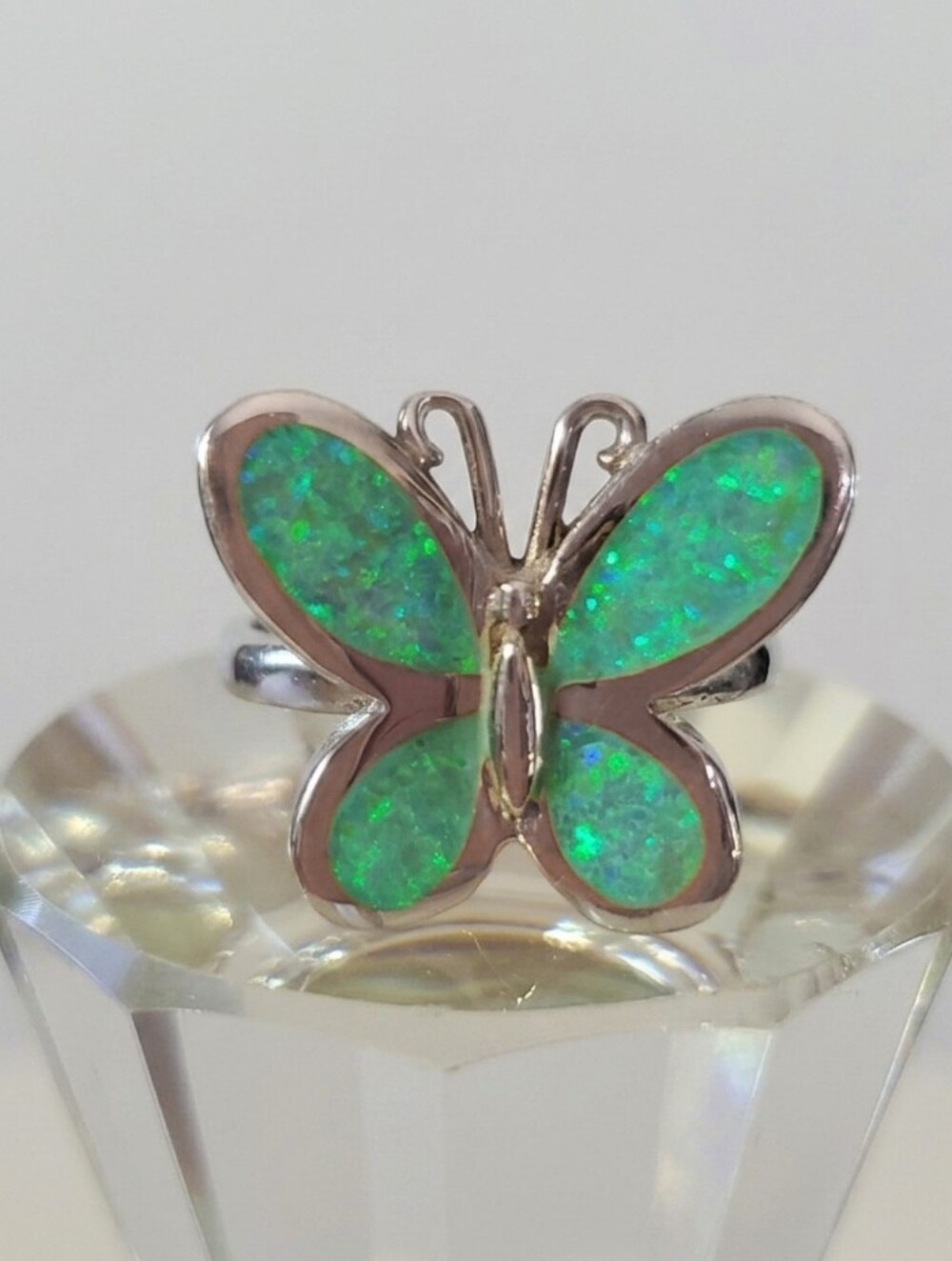 Opal Butterfly Size 8 NEW Ring Sterling Silver 925 Green Inlay October Stacking - Picture 6 of 12